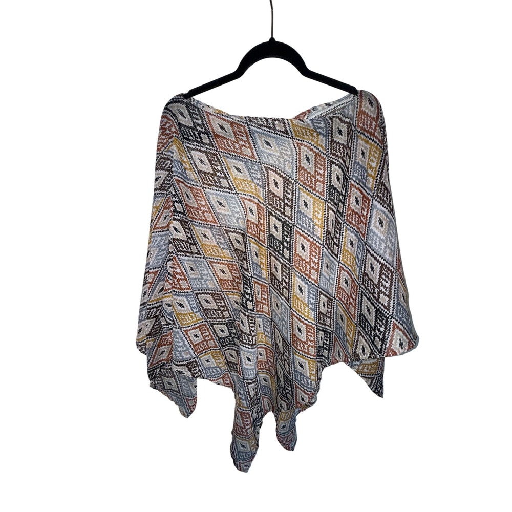 Avenue Geometric Diamond Print Poncho Wrap One Size Multicolor Lightweight
